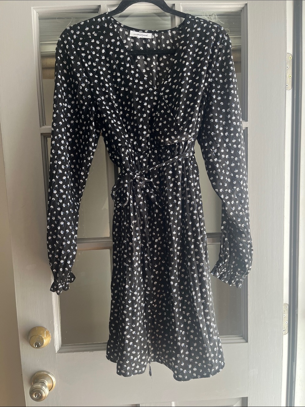 Black Floral Long-Sleeve Maternity Wrap Dress